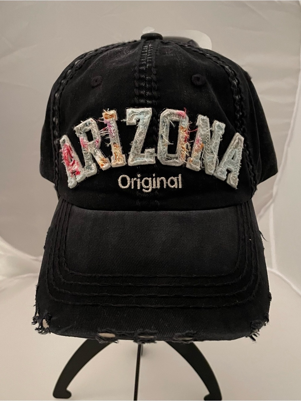 Robin Ruth Black Embroidered 'Arizona' Distressed Baseball Cap